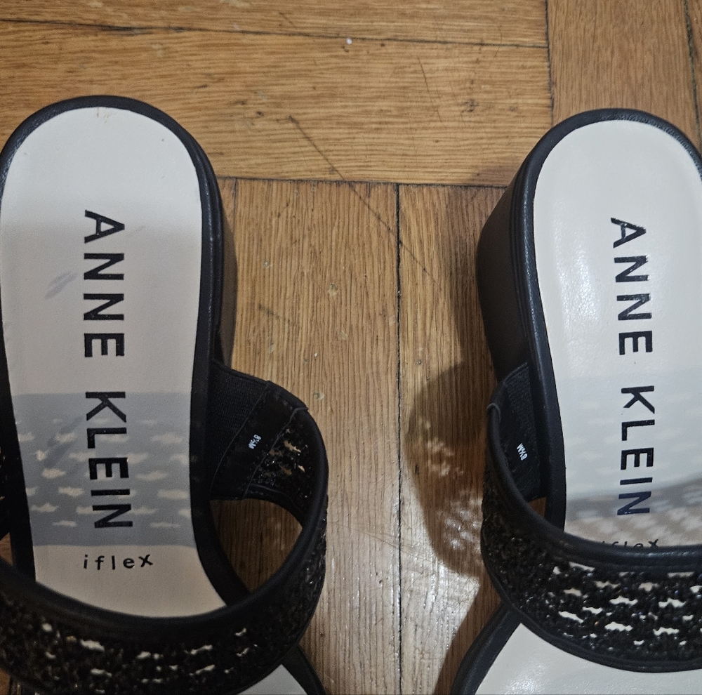 Anne Klein Black Textured Women's Sandals - Picture 3 of 14